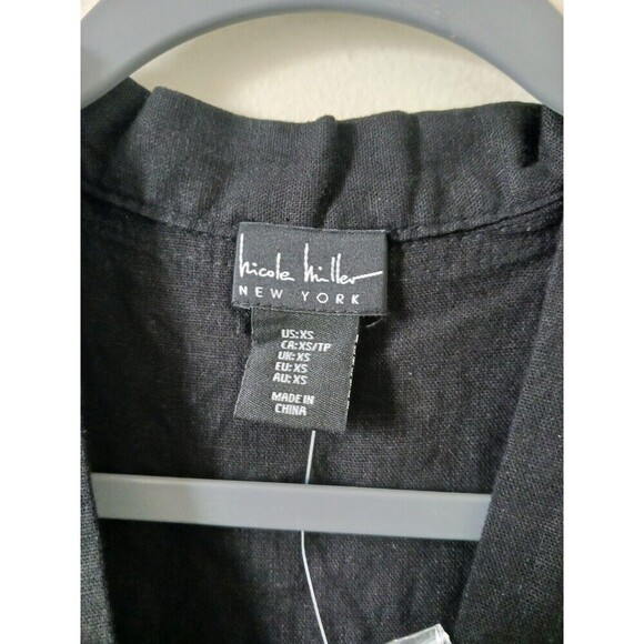 Nicole Miller Linen Blend Maxi Dress Belted Lined Sleeveless Black XS - Picture 4 of 11